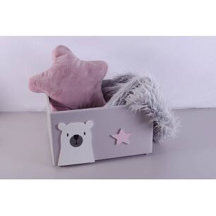 Dřevěný úložný box s bílým medvídkem a hvězdičkou