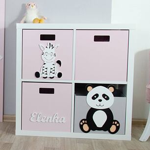 Sada 4 ks boxů, ZOO - zebra a panda, do Kallax regálu, růžová/sv.šedá