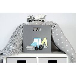 Dřevěný box do Kallax regálu s bagrem, tm. šedý