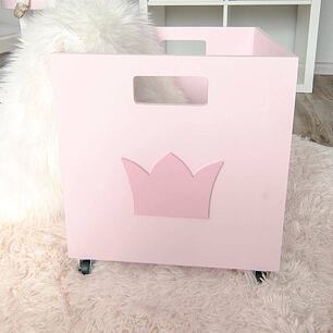 Dřevěný pojízdný box s korunkou princess, růžový