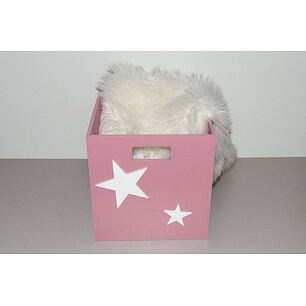 Dřevěný box s hvězdičkami - do Kallax regálu, tm. starorůžová/bílá