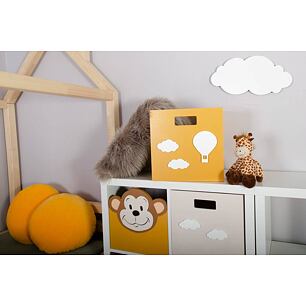 Dřevěný box s obláčky s balónem, do Kallax regálu, okrově žlutý