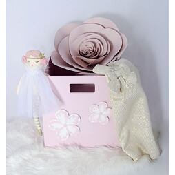 Dřevěný box s něžnými květy, do Kallax regálu, růžový