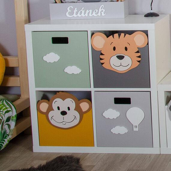 Sada 4 ks boxů se zvířátky a obláčky, ZOO - tygr a opice, do Kallax regálu
