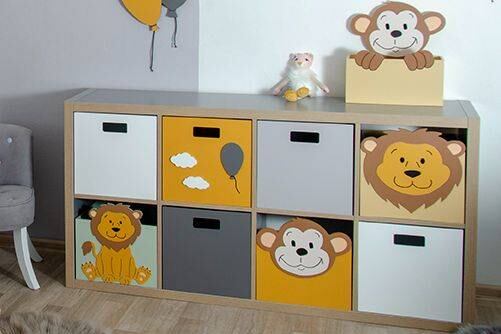 Sada 8 ks boxů se zvířátky - ZOO, do Kallax regálu, šedá/žlutá/bílá