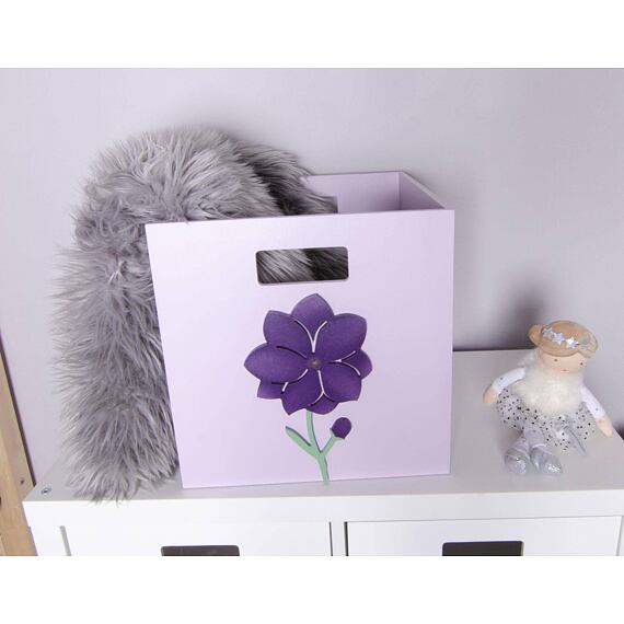 Dřevěný box s kytičkou, do Kallax regálu, fialový