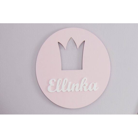 Dřevěná jmenovka - korunka princezny, bílá/růžová