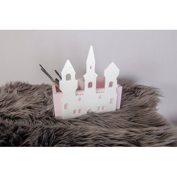 Hrad - zámek princezny, box s přihrádkami - na sponky či tužkovník, růžový/bílý