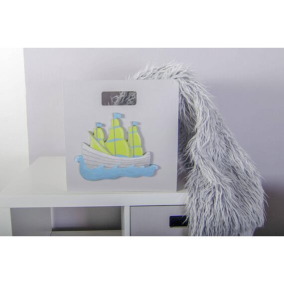 Dřevěný box s lodí, do Kallax regálu, šedý