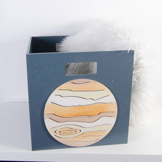 Dřevěný box - planeta Jupiter, do Kallax regálu, tm.modrá
