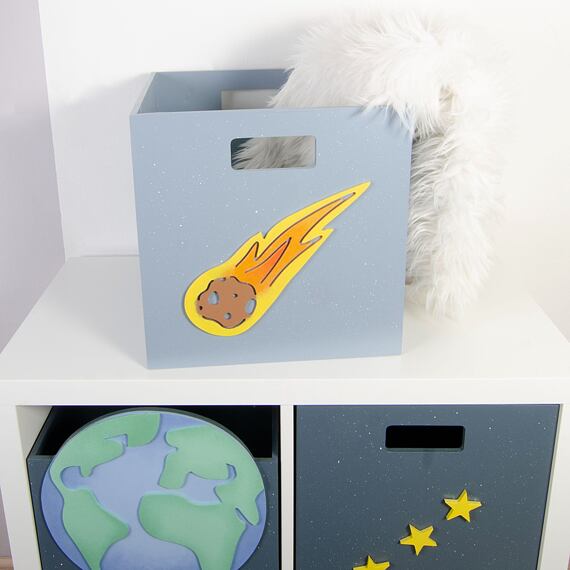 Dřevěný box s kometou, do Kallax regálu, modrý