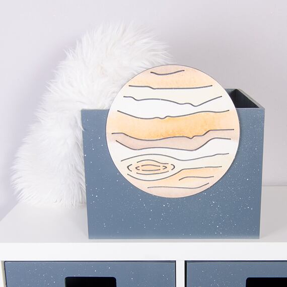 Dřevěný box s planetou Jupiter, do Kallax regálu, modrý