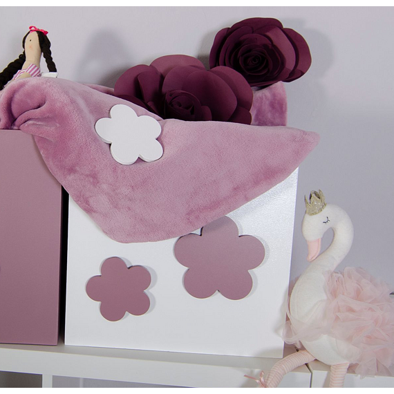 Dřevěný box s květy - do Kallax regálu, růžovo-purpurovo-bílá